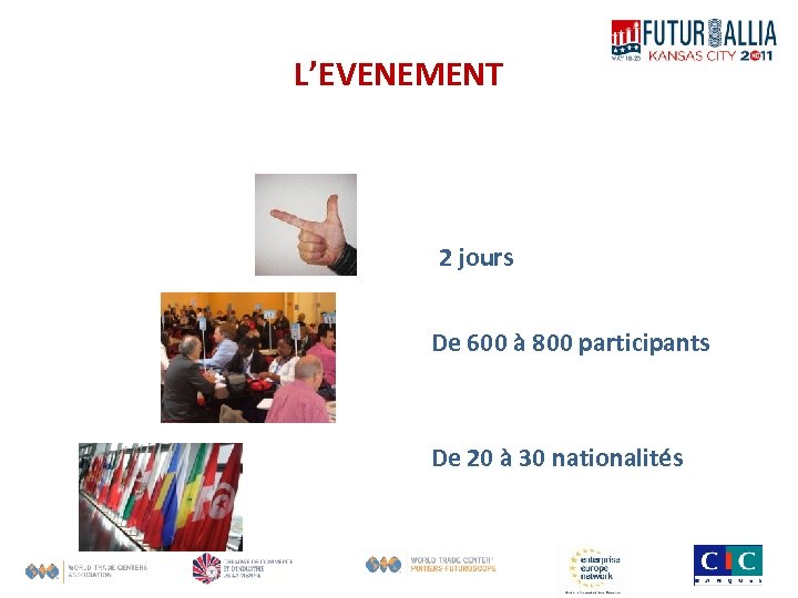 L’EVENEMENT 2 jours De 600 à 800 participants De 20 à 30 nationalités 