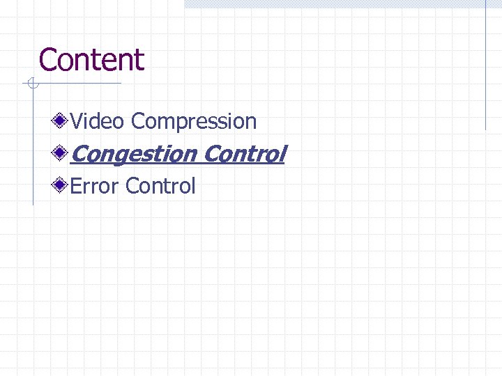 Content Video Compression Congestion Control Error Control 