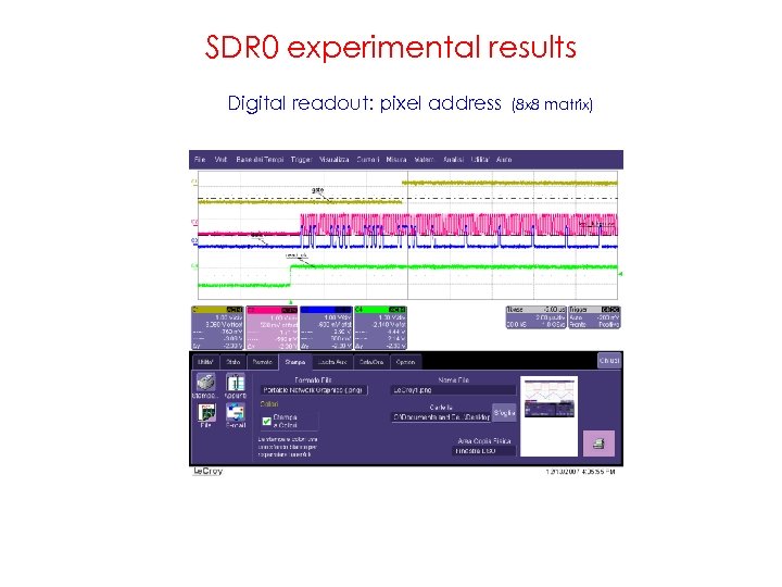 SDR 0 experimental results Digital readout: pixel address (8 x 8 matrix) 