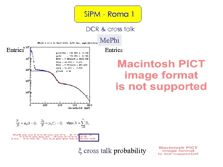 Si. PM - Roma 1 DCR & cross talk Me. Phi Entries ξ cross