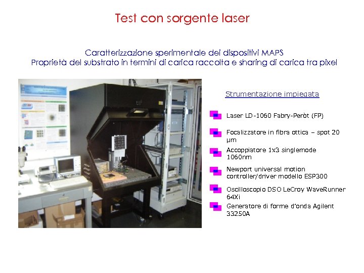 Test con sorgente laser Caratterizzazione sperimentale dei dispositivi MAPS Proprietà del substrato in termini