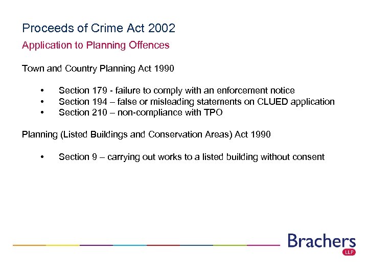 Proceeds of Crime Act 2002 Application to Planning Offences Town and Country Planning Act