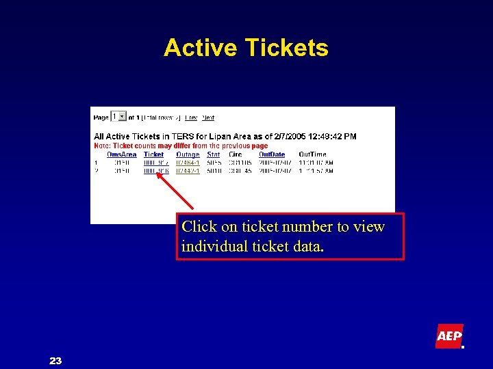 Active Tickets Click on ticket number to view individual ticket data. 23 