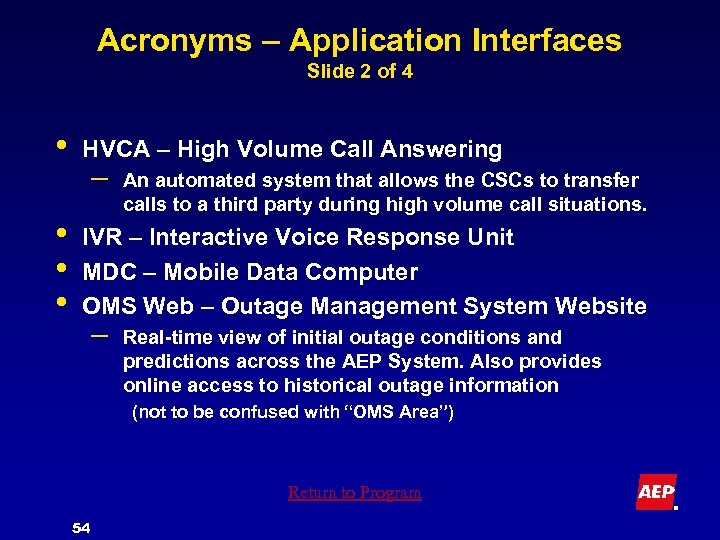 Acronyms – Application Interfaces Slide 2 of 4 • • HVCA – High Volume