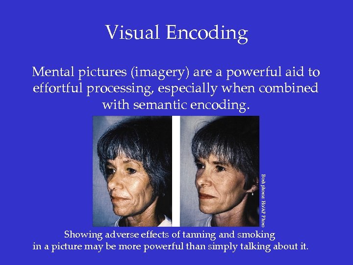 Visual Encoding Mental pictures (imagery) are a powerful aid to effortful processing, especially when