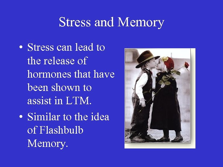 Stress and Memory • Stress can lead to the release of hormones that have