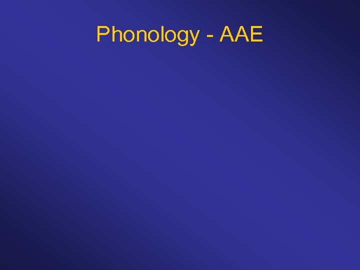 Phonology - AAE 