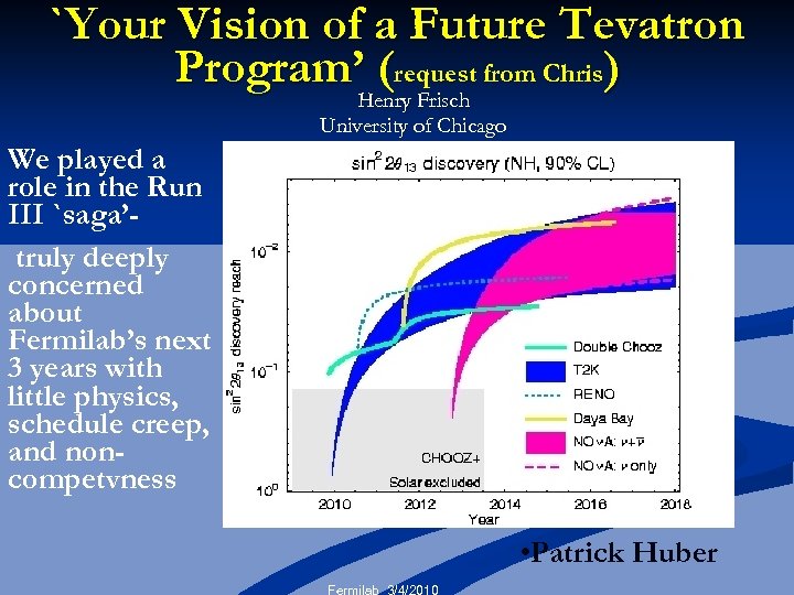`Your Vision of a Future Tevatron Program’ (request from Chris) Henry Frisch University of