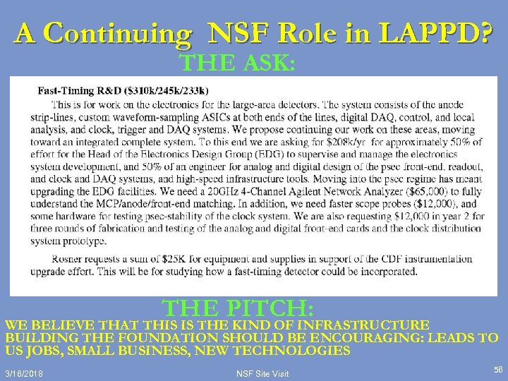 A Continuing NSF Role in LAPPD? THE ASK: THE PITCH: WE BELIEVE THAT THIS