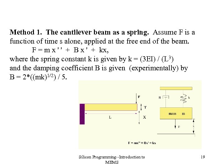 Method 1. The cantilever beam as a spring. Assume F is a function of