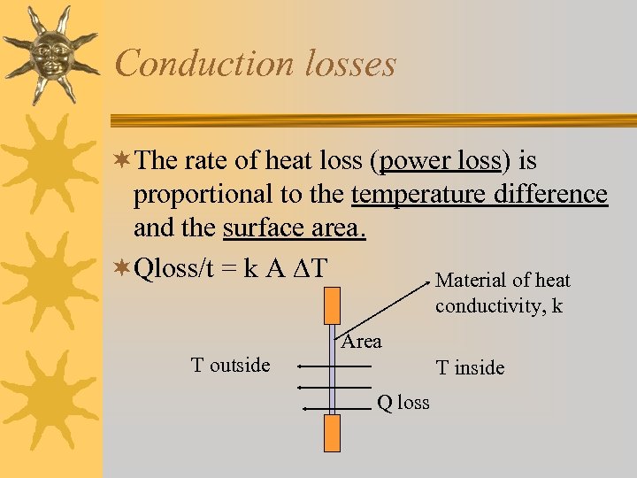 Conduction losses ¬The rate of heat loss (power loss) is proportional to the temperature