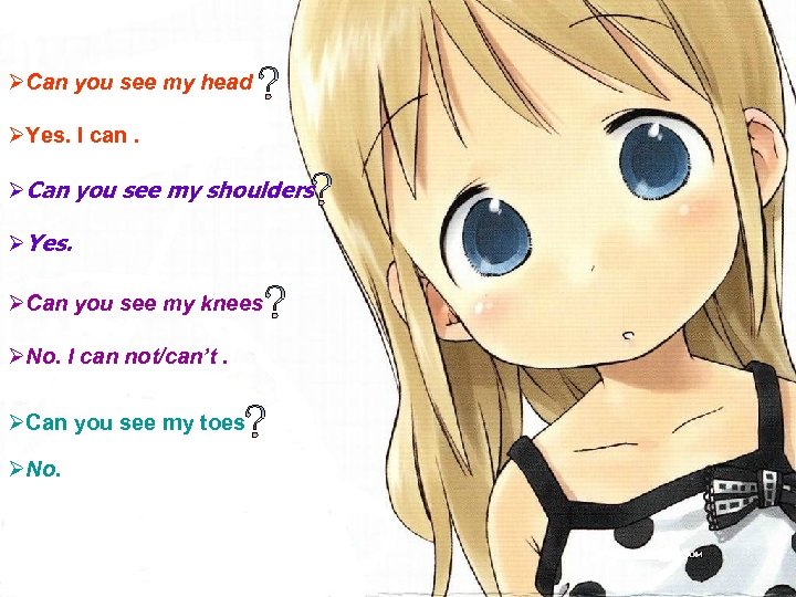 ØCan you see my head ØYes. I can. ØCan you see my shoulders ØYes.