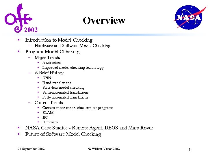 Overview 2002 • Introduction to Model Checking – Hardware and Software Model Checking •
