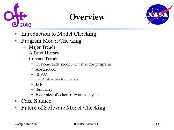 Overview 2002 • Introduction to Model Checking • Program Model Checking – Major Trends