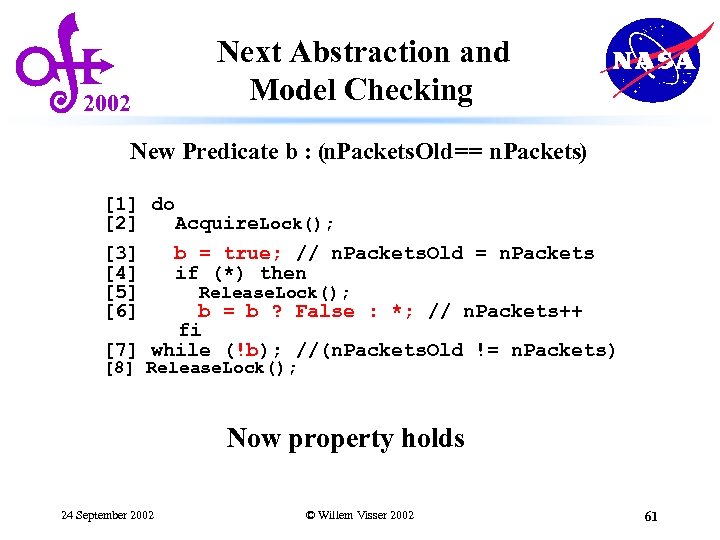 2002 Next Abstraction and Model Checking New Predicate b : (n. Packets. Old ==