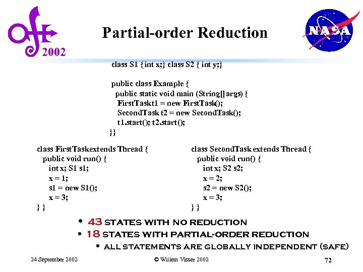 Partial-order Reduction 2002 class S 1 { int x; } class S 2 {