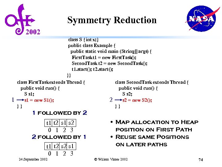 Symmetry Reduction 2002 1 class S { int x; } public class Example {