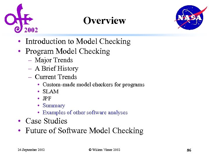 Overview 2002 • Introduction to Model Checking • Program Model Checking – Major Trends