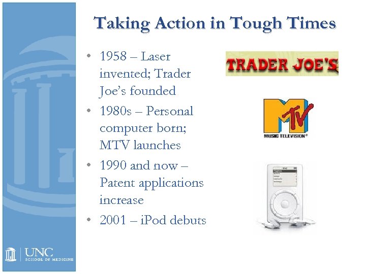 Taking Action in Tough Times • 1958 – Laser invented; Trader Joe’s founded •