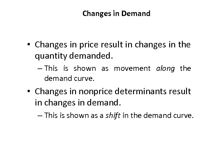 Changes in Demand • Changes in price result in changes in the quantity demanded.