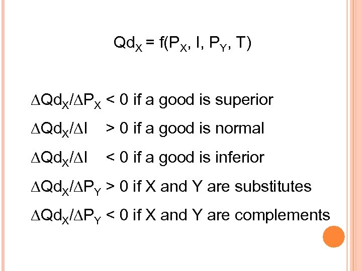 Qd. X = f(PX, I, PY, T) Qd. X/ PX < 0 if a