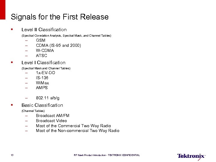Signals for the First Release § Level II Classification (Spectral Correlation Analysis, Spectral Mask,