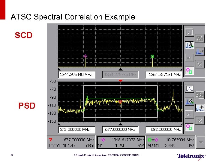 ATSC Spectral Correlation Example SCD PSD 77 RF Hawk Product Introduction - TEKTRONIX CONFIDENTIAL