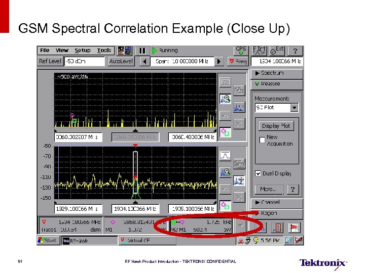 GSM Spectral Correlation Example (Close Up) 81 RF Hawk Product Introduction - TEKTRONIX CONFIDENTIAL