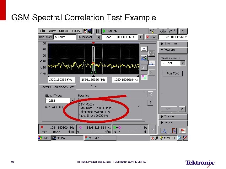 GSM Spectral Correlation Test Example 82 RF Hawk Product Introduction - TEKTRONIX CONFIDENTIAL 