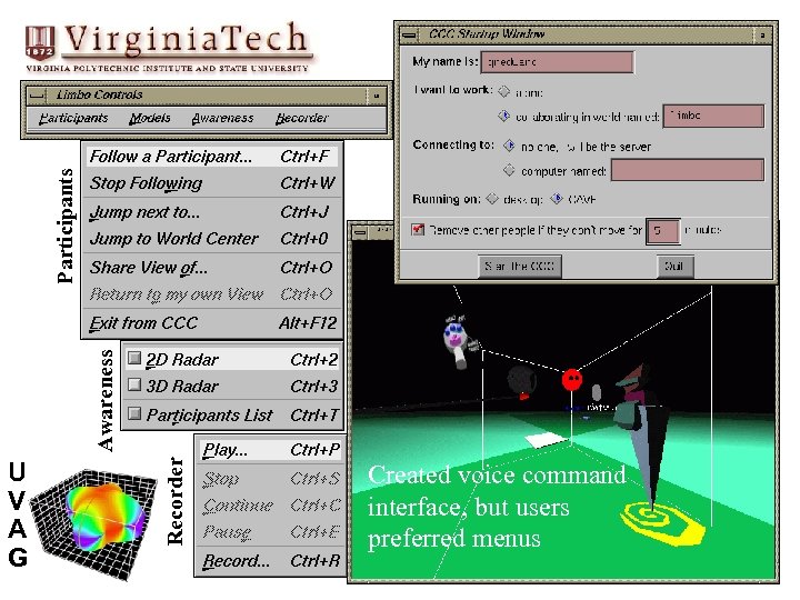 Recorder Awareness Participants U V A G Created voice command interface, but users preferred