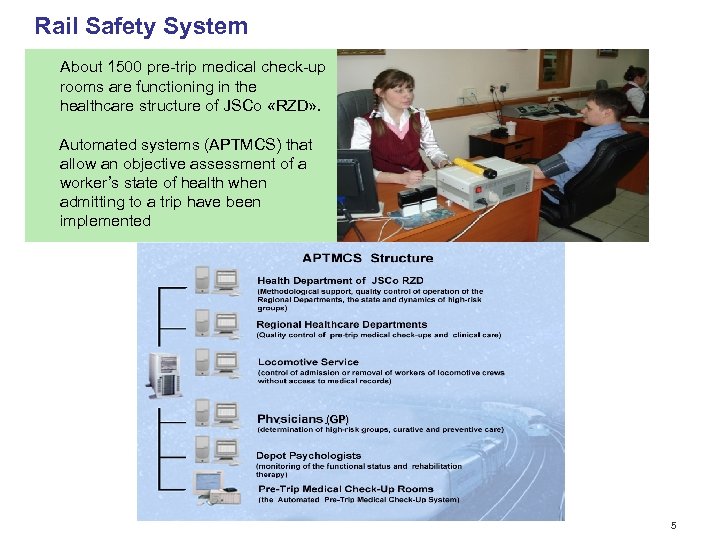 Rail Safety System About 1500 pre-trip medical check-up rooms are functioning in the healthcare