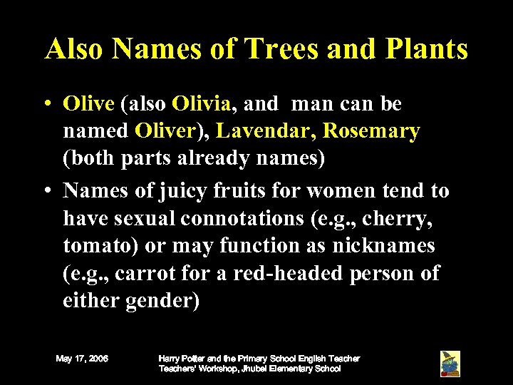 Also Names of Trees and Plants • Olive (also Olivia, and man can be