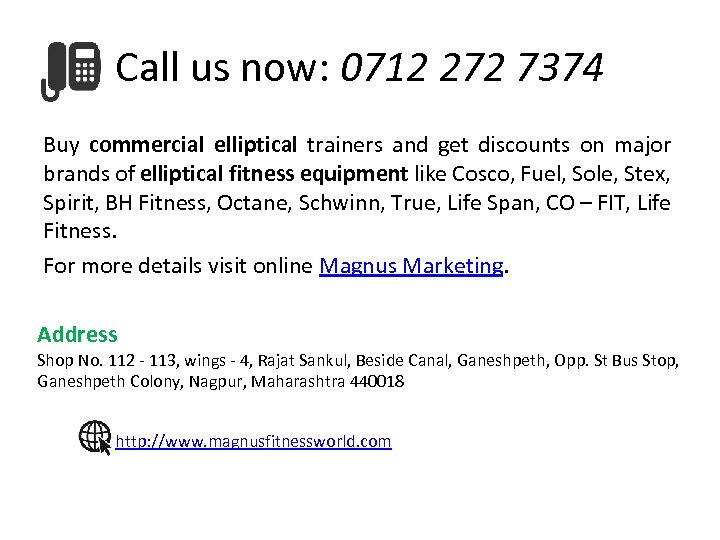 Call us now: 0712 272 7374 Buy commercial elliptical trainers and get discounts on
