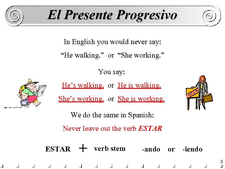 El Presente Progresivo In English you would never say: “He walking. ” or “She