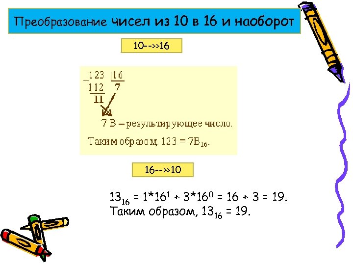 Преобразование чисел из 10 в 16 и наоборот 10 --›› 16 16 --›› 10