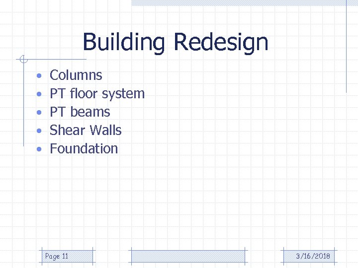 Building Redesign • • • Columns PT floor system PT beams Shear Walls Foundation