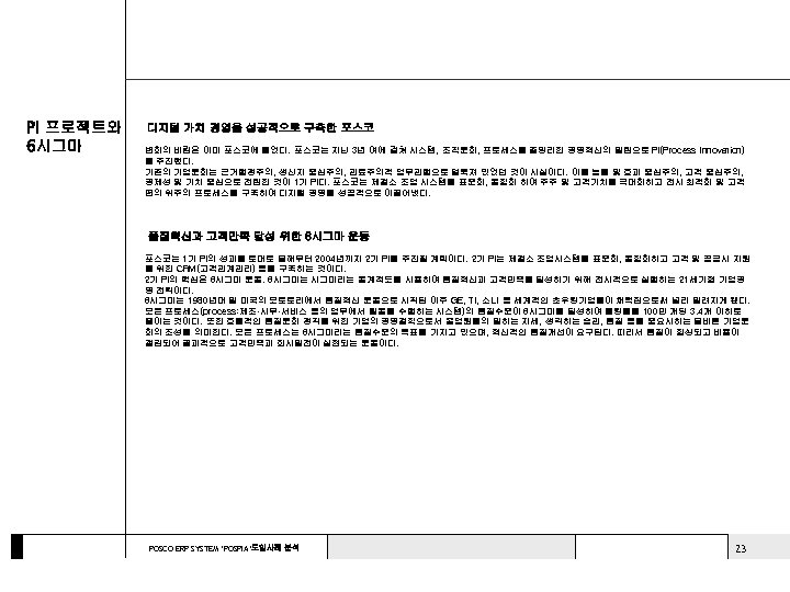 PI 프로젝트와 6시그마 디지털 가치 경영을 성공적으로 구축한 포스코 변화의 바람은 이미 포스코에 불었다.