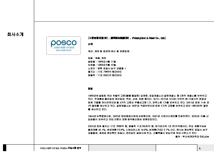 회사소개 [포항종합제철(주) , 浦項綜合製鐵(株) , Pohang Iron & Steel Co. , Ltd. ] 요약