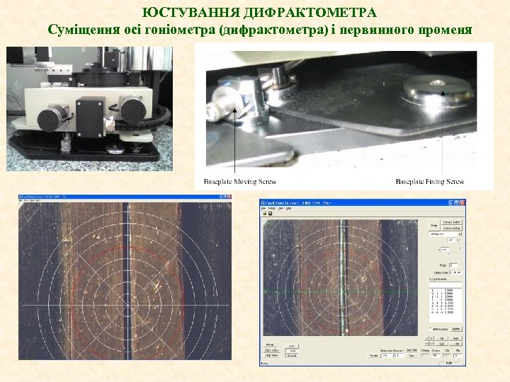 ЮСТУВАННЯ ДИФРАКТОМЕТРА Суміщення осі гоніометра (дифрактометра) і первинного променя 