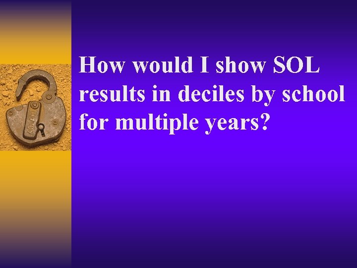 How would I show SOL results in deciles by school for multiple years? 