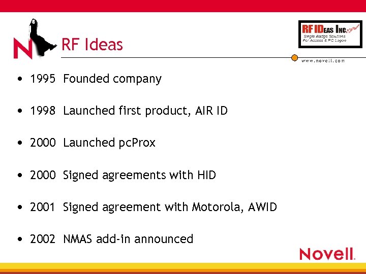 RF Ideas • 1995 Founded company • 1998 Launched first product, AIR ID •
