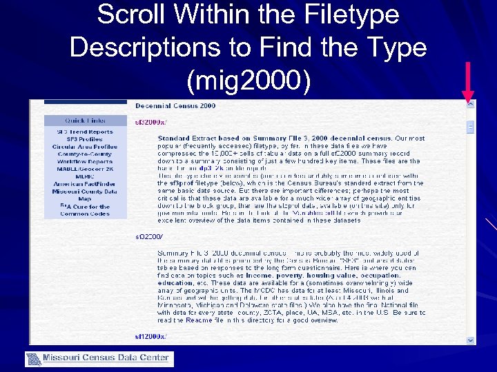 Scroll Within the Filetype Descriptions to Find the Type (mig 2000) 