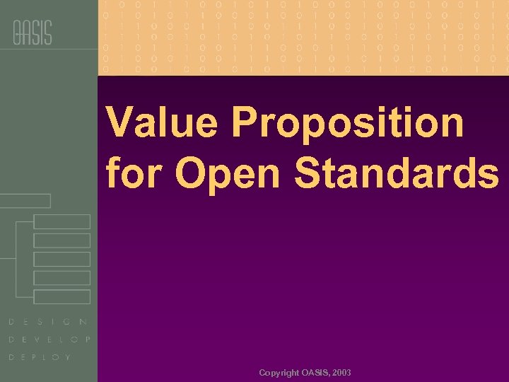 Value Proposition for Open Standards Copyright OASIS, 2003 