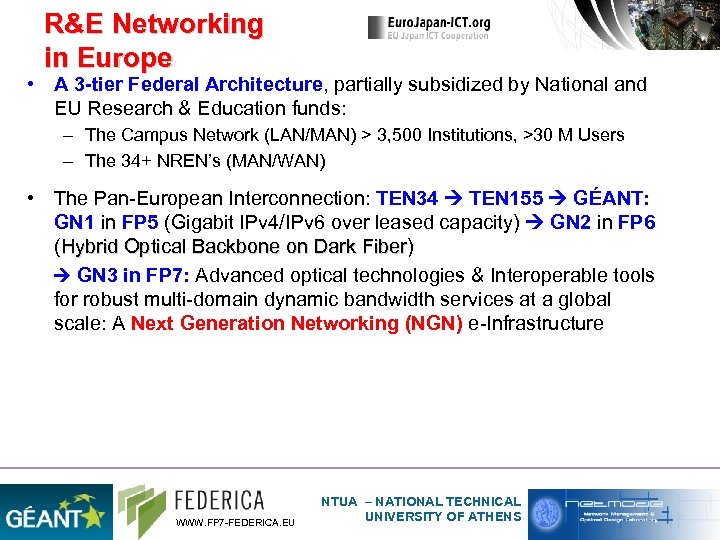 R&E Networking in Europe • A 3 -tier Federal Architecture, partially subsidized by National