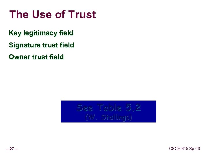 The Use of Trust Key legitimacy field Signature trust field Owner trust field See