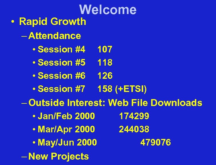 Welcome • Rapid Growth – Attendance • Session #4 107 • Session #5 118