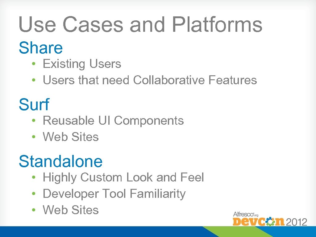 Use Cases and Platforms Share • Existing Users • Users that need Collaborative Features