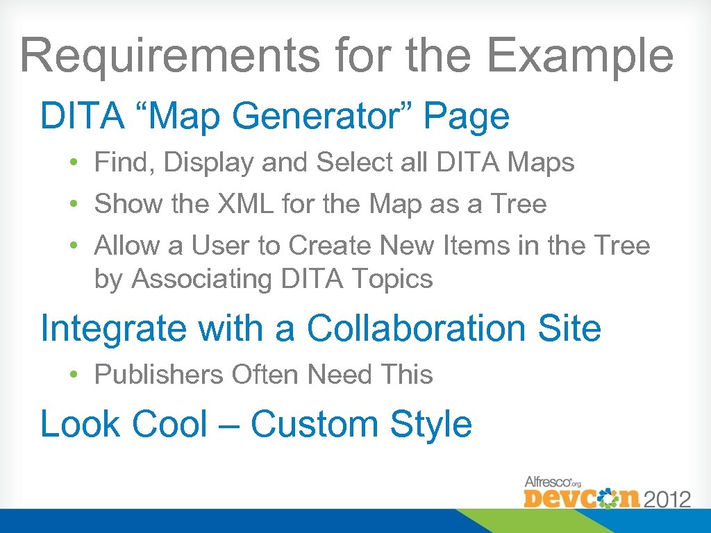 Requirements for the Example DITA “Map Generator” Page • Find, Display and Select all