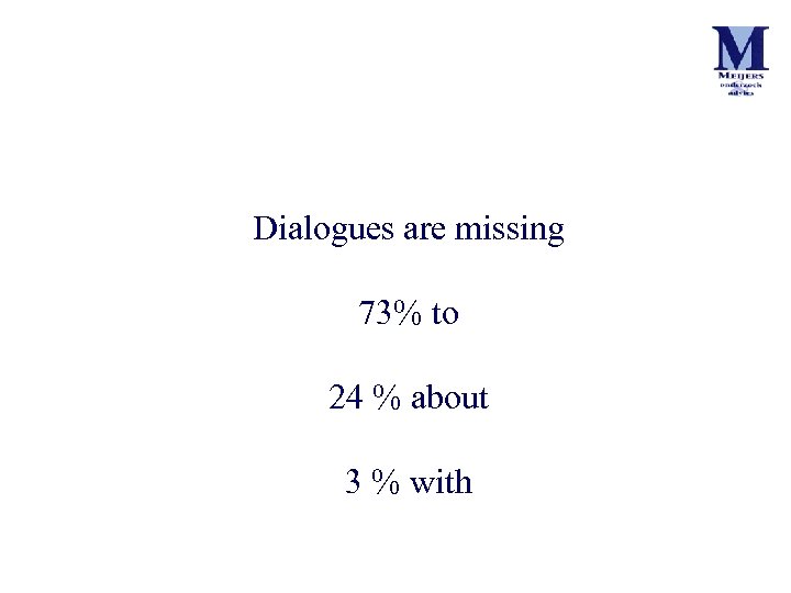 Dialogues are missing 73% to 24 % about 3 % with 
