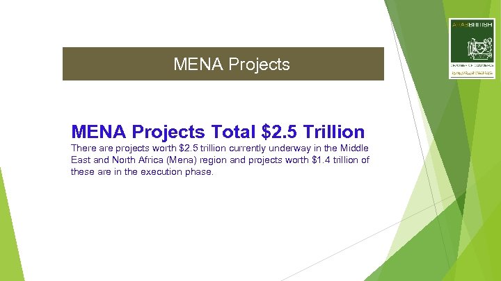 MENA Projects Total $2. 5 Trillion There are projects worth $2. 5 trillion currently